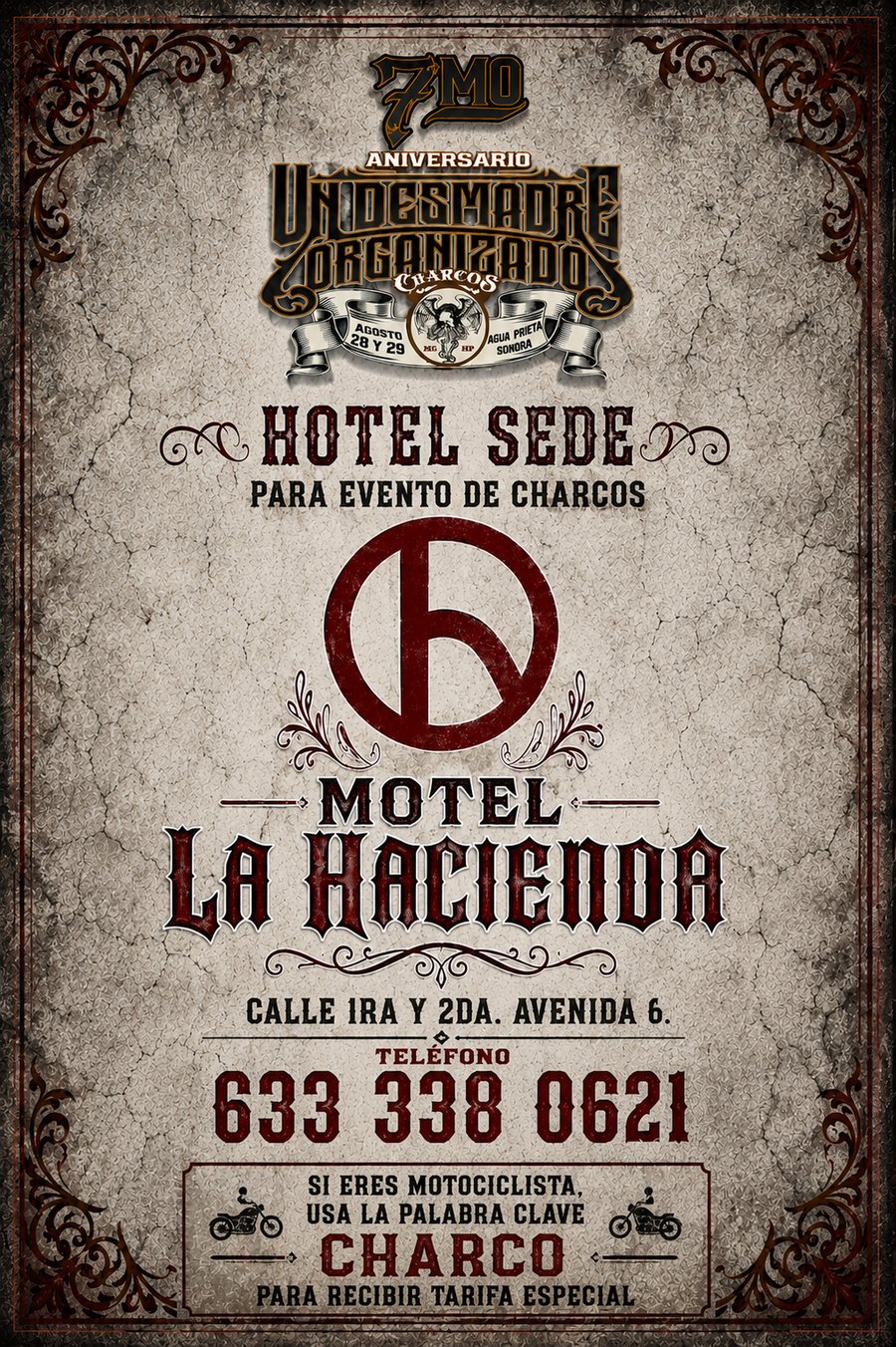 Hotel sede: Motel la Hacienda — palabra clave CHARCO para tarifa especial